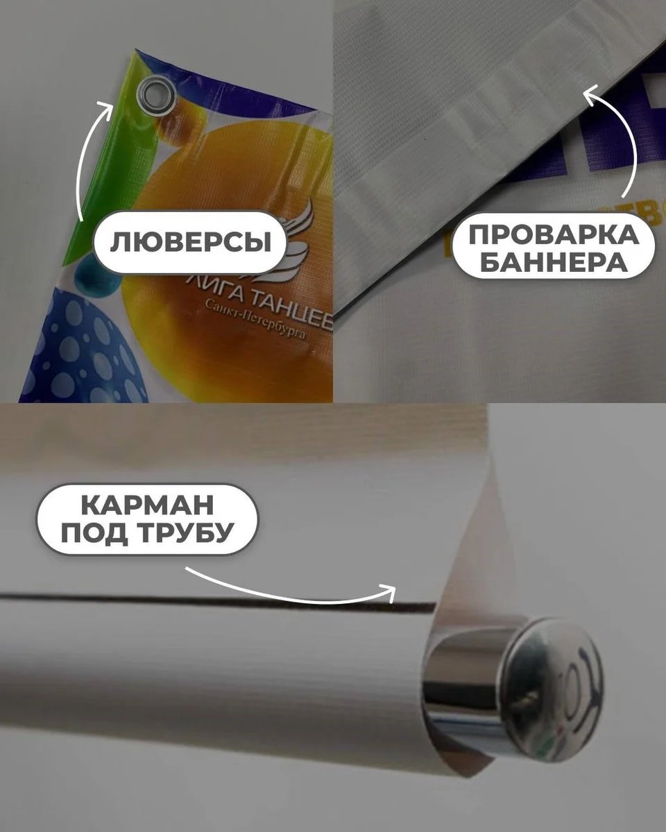 Виды обработки баннера: люверсы, проварка края, карман под трубу